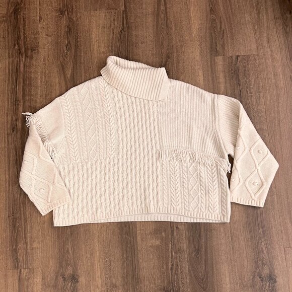 Weekend Max Mara Faiti Fringe Turtleneck Sweater Ivory Wool Oversized Sz XL - Picture 3 of 13